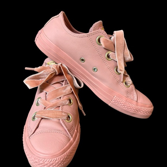 CONVERSE ALL STAR LowTop Antique Rose Leather Velvet Wide Lace Sneaker Gold Trim - Picture 10 of 15
